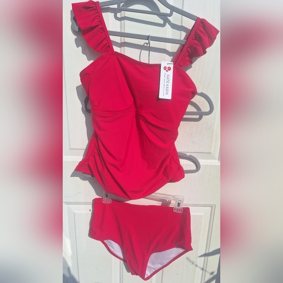 NWT Kate Kasin 2 PC high waist swimsuit hot pink color size medium - Picture 1 of 8